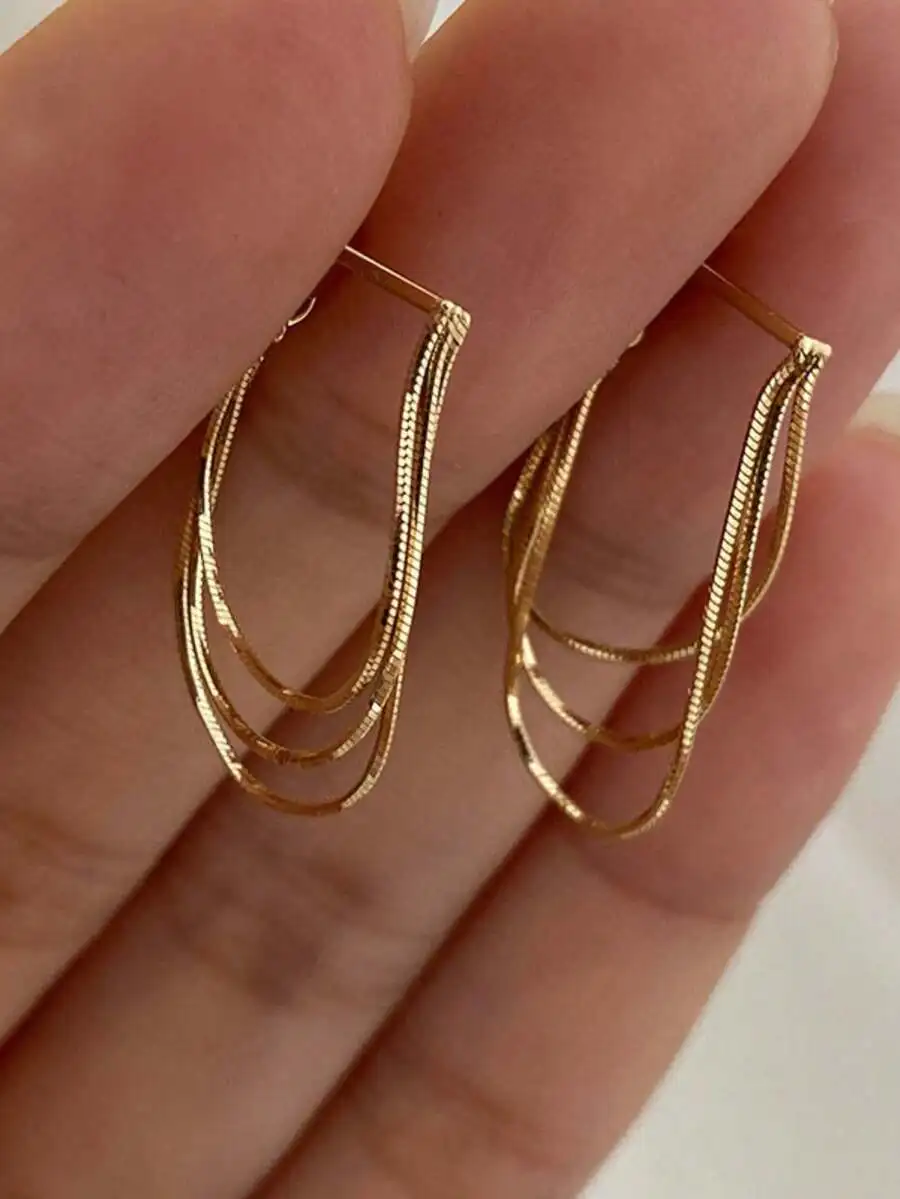 

Gold-Plated Triple Strand Snake Chain Hoop Earrings For Women, Long Dangling Style Ideal For Party, Wedding, Gift Occasions