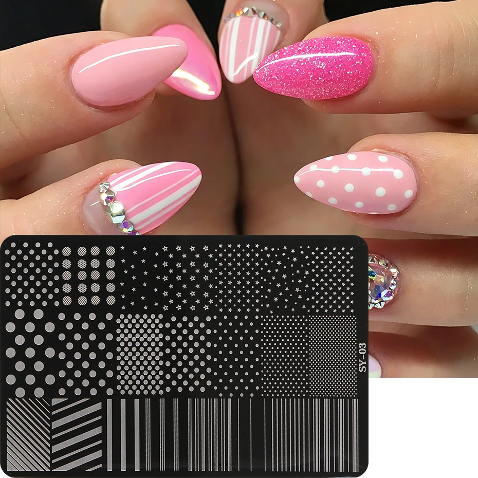 Polka Dot Star Nagelstempelplatte Nagelkunst Stempelvorlage Streifenlinienmuster Maniküre Druckschablone Nageldekorationswerkzeuge – Detail 5