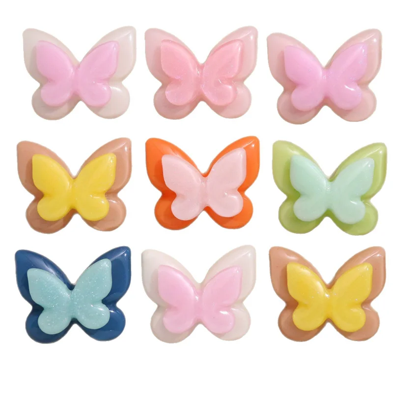 Summer Style 40pcs/lot Color Print Animals Cartoon Butterfly Shape Resin Cabochon Beads DIY Jewelry Garment Hair Accessory