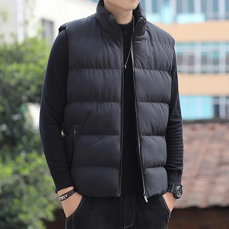 

Мужской утепленный жилет большого размера с воротником-стойкой на осень-зиму, повседневный теплый жилет из хлопка