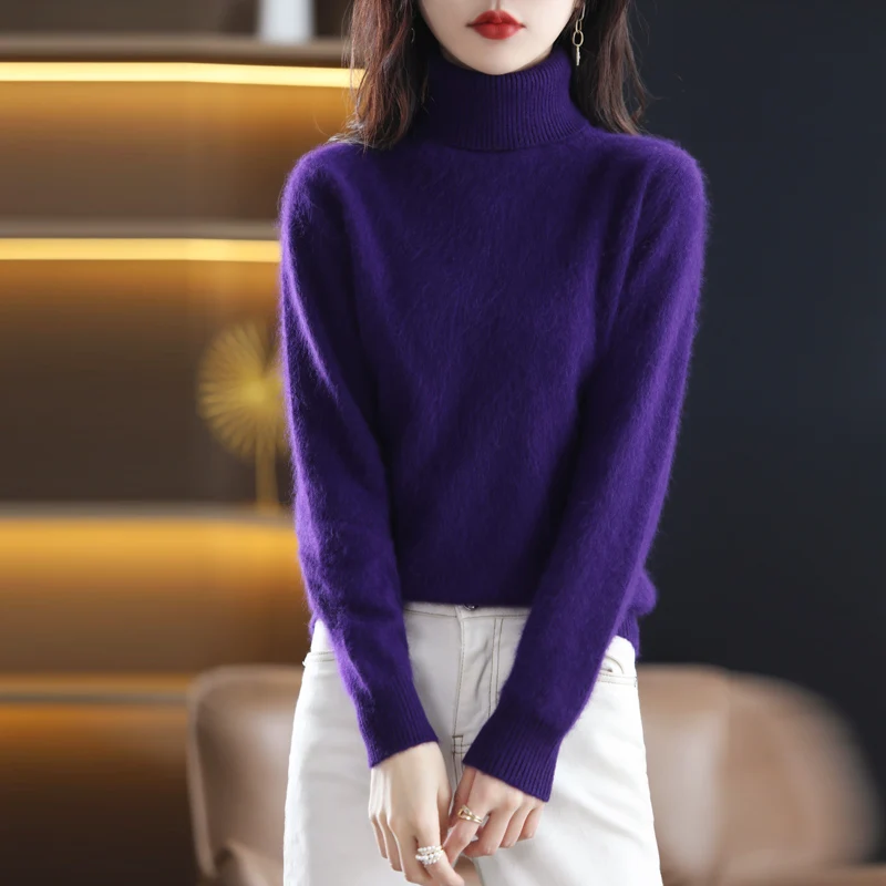 Winter Women\'s Sweater High Neck Pullover Mink Cashmere Knit Long Sleeve Warm Solid Color Fashion Warm Loose 2023 New Bottom Top