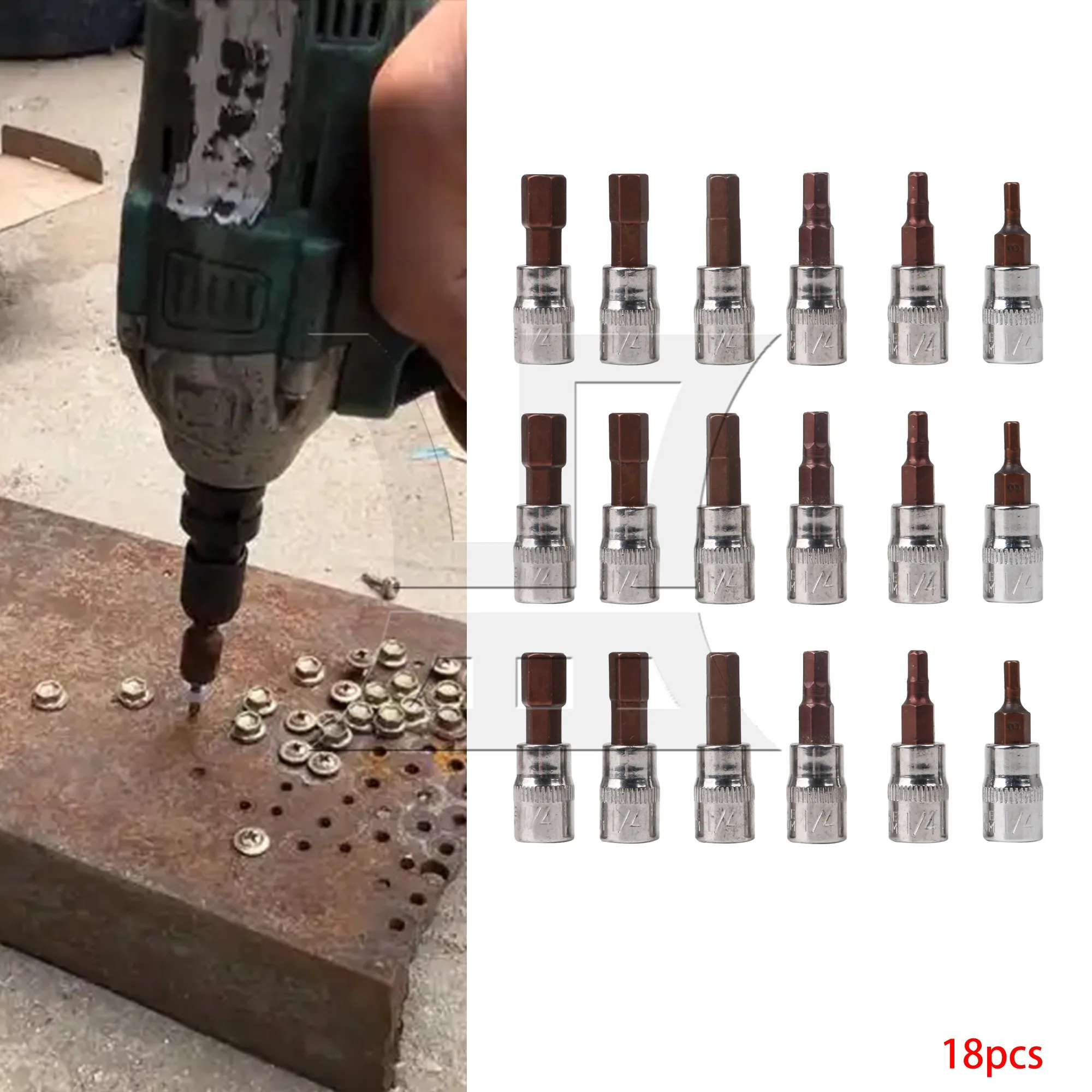 

CNBTR 18pcs Hexagonal Sleeve Batch Head, 1/4, Suitable For Factory