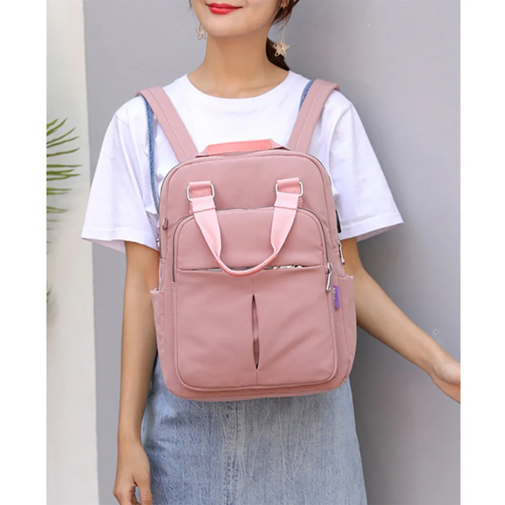 Light Pink USB Charging Backpack Nylon Laptop Bag Large Capacity Adjustable Shoulder Strap Travel Business School Bag