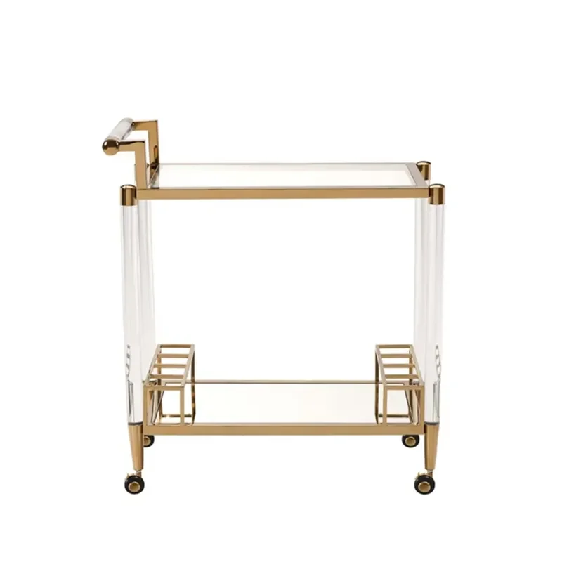 Restaurant Stainless Steel Framed Serving Cart Transparent Acrylic Legs Party Banquet Hotel Trolley with Wine Holder for Sell