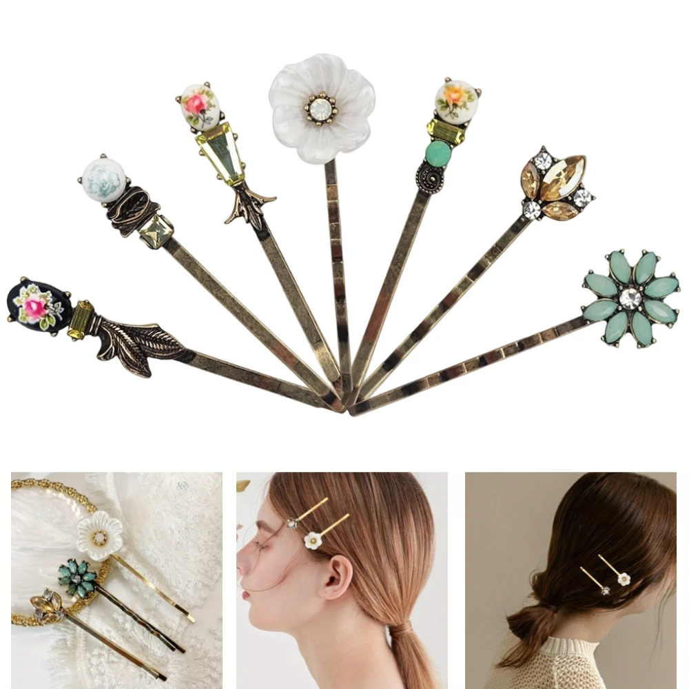 

Набор из 7 винтажных декоративных заколок для волос: элегантные металлические шпильки для женщин, аксессуары для укладки волос