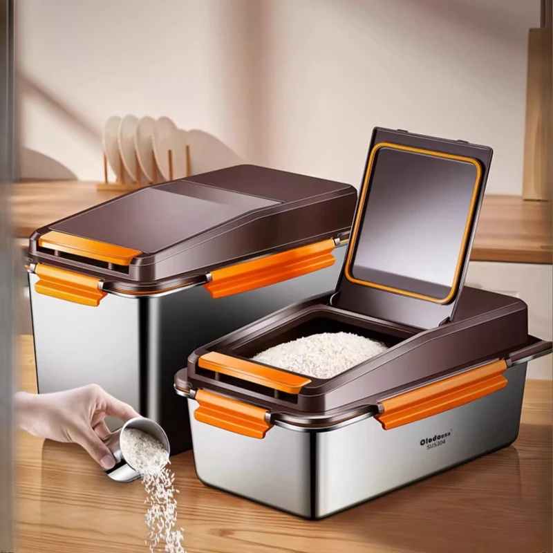 

Контейнер для хранения риса из нержавеющей стали 304, большая емкость, пищевая герметичная корзина, сверхмощное кухонное ведро для зерна, влагостойкое