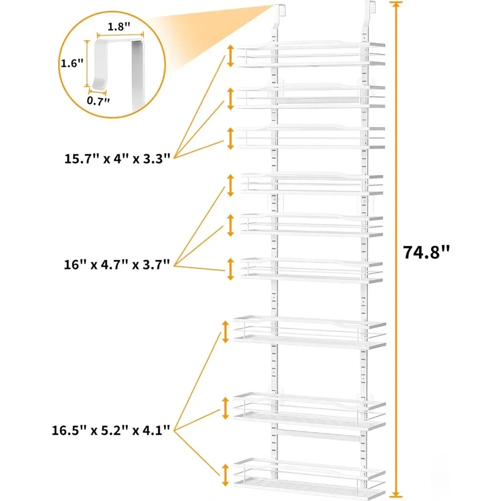 Moforoco White 9-Tier Over The Door Pantry Organizer, Pantry Organization And Storage, Metal Hanging Spice Rack Shelves