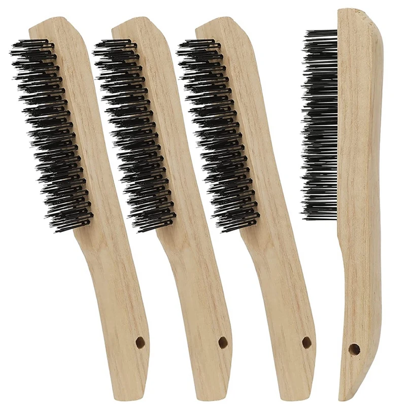 4 Pcs Wire Brushes For Cleaning Welding Slag, Rust And Dust 10 Inch Heavy Duty Carbon Steel Handle Wire Scratch Brush