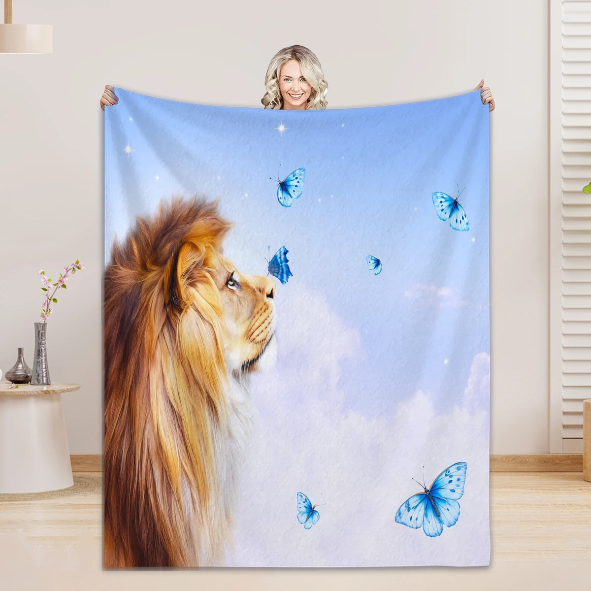 

Flannel Blanket 3D Printed Lion Animal Blanket For Office Home Camping Nap Leisure Blankets Birthday Gifts Boys Girls Home Decor