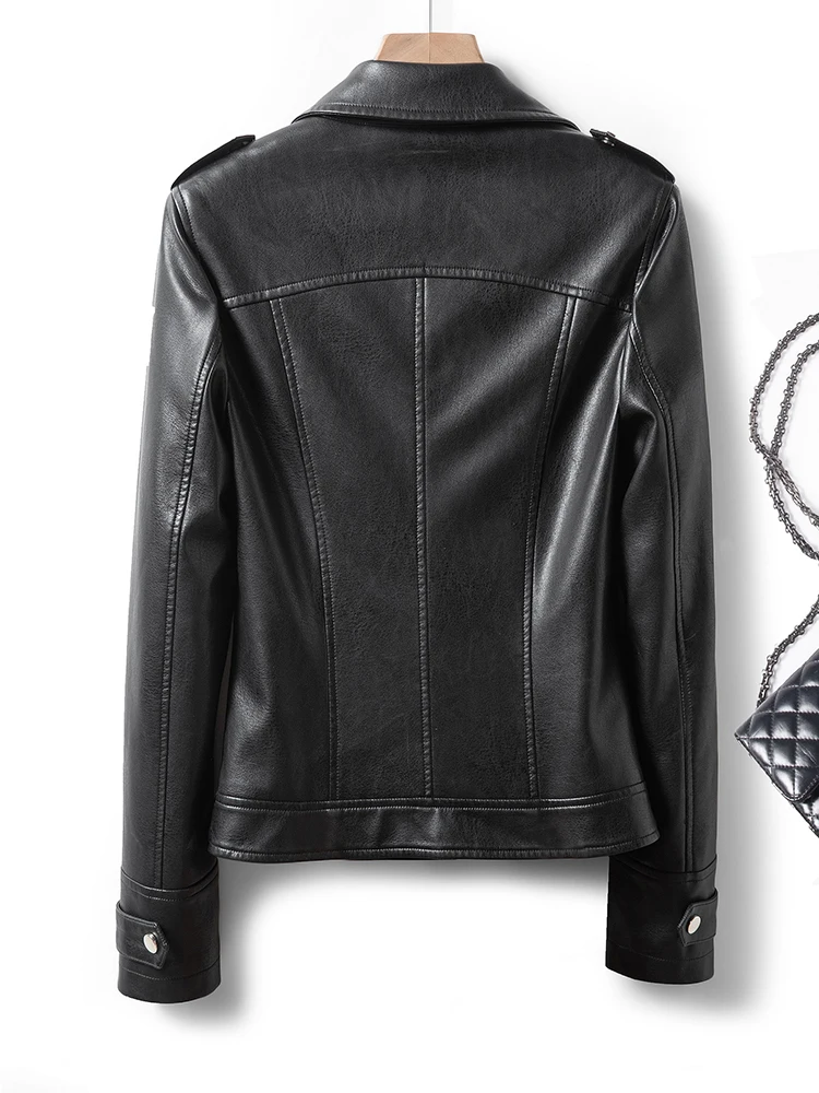 Chaqueta de cuero Bla eep para mujer, estilo corto, a la moda, primavera-otoño, nueva, Haifeng, abrigo de cuero genuino, chaqueta de motociclista