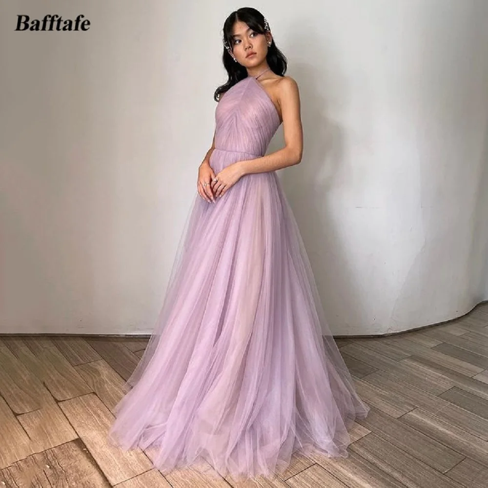 

Bafftafe Lilac Tulle Korea Prom Dresses Women A Line Halter Customized Formal Evening Gowns Celebrity Party Red Carpet Dress