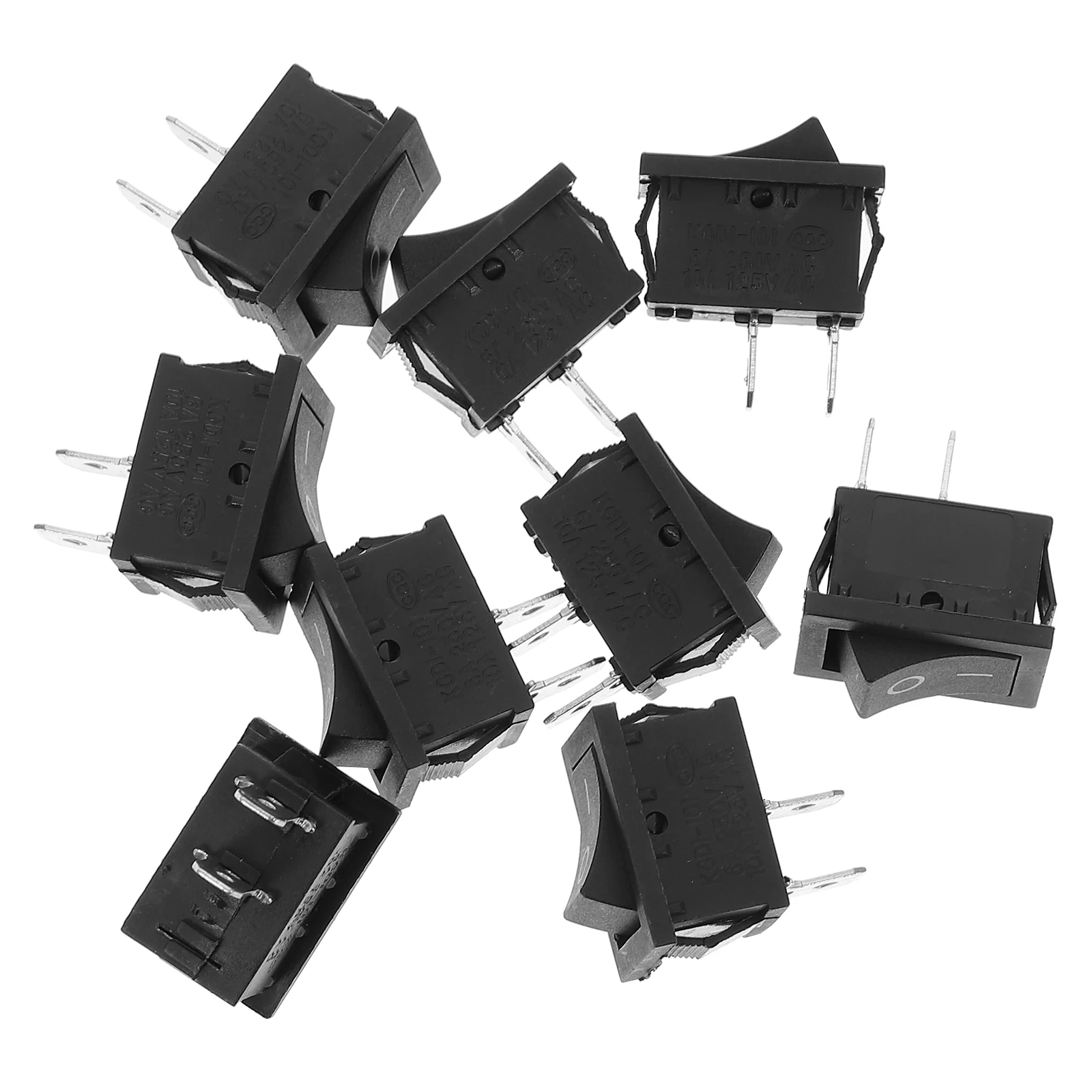 

10pcs Rocker Switch Board Black 21x15x15mm Plastic Metal Insulated Push Button Toggle Student Project Led Strip Bulb Boat Switch