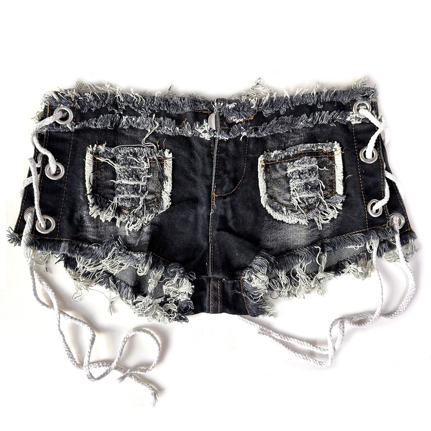 Trendy Spring Summer Women Denim Shorts Euro-American Sexy Low-Rise Slim-Fit Solid Color Minimalist Shorts