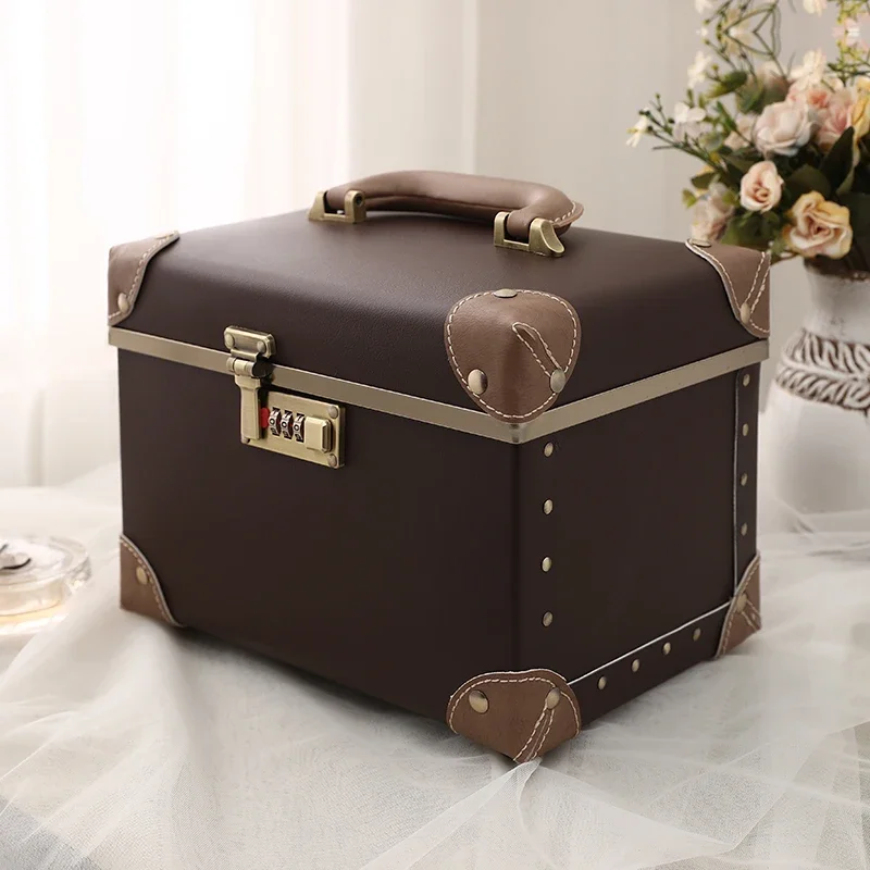 Makeup Suitcase Password Lock Retro Cosmetic Case Multi-Functional Tattoo Embroidery Carry on Bag Travel Cosmetic Organizer