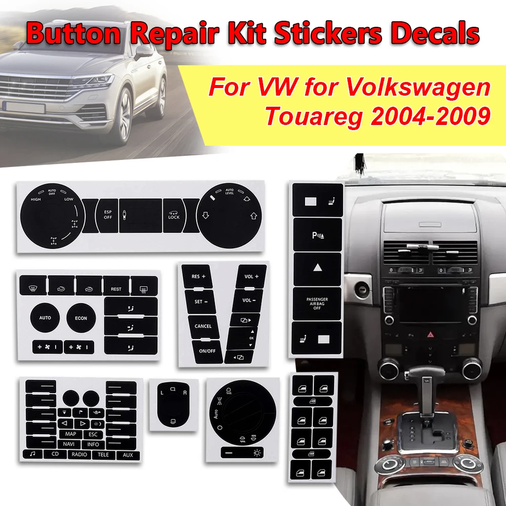 Car Steering Wheel Windows Headlight Climate Switch Worn Button Repair Stickers For VW For Volkswagen Touareg 2004-2009 Decals