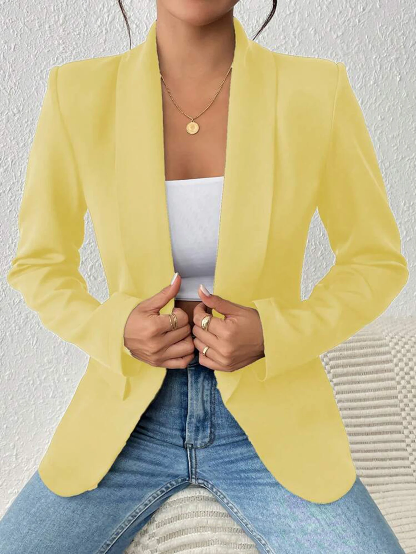 Solid Color Women's Shawl Collar Top Long Sleeve Fashion Coat Office Casual Blazer