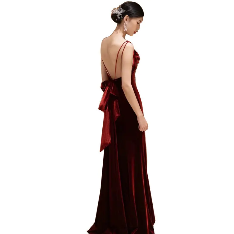 GIYSILE Burgundy Bride Toasting Wedding Dress Suspender Backless Simple Elegant Evening Dress Vestidos De Fiesta Dresses