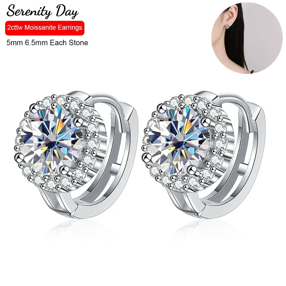Kolczyki koła z moissanitem Serenity 0.5ct 1ct D, srebro próby S925, okrągłe kolczyki na sztyfcie, biżuteria ślubna, sprzedaż hurtowa