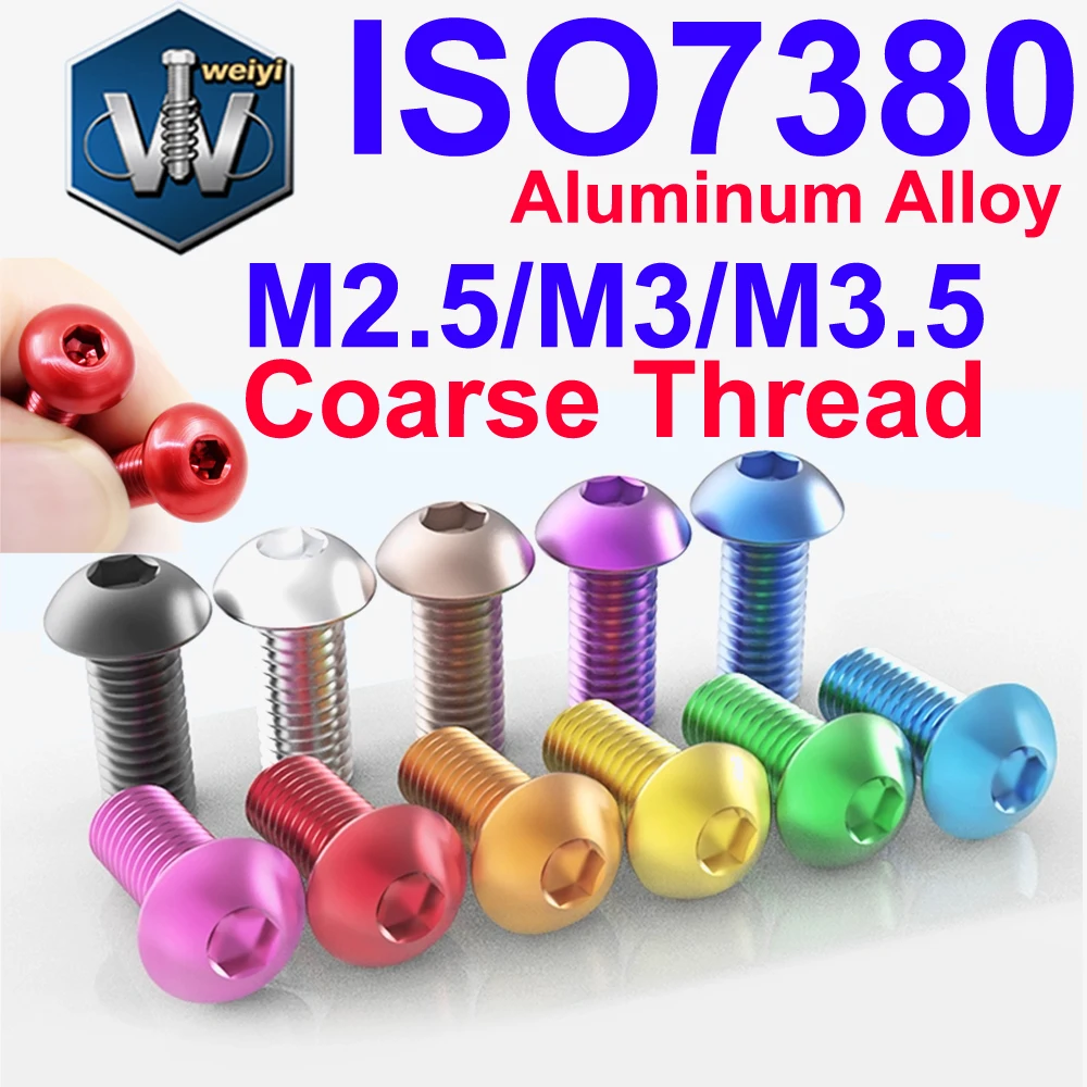 Weyi M2.5 M3 M3.5 ISO7380 Aluminium Innensechskant-Linsenkopfschrauben in 10 Farben, Inbusschrauben für RC-Zubehör und Motorteile