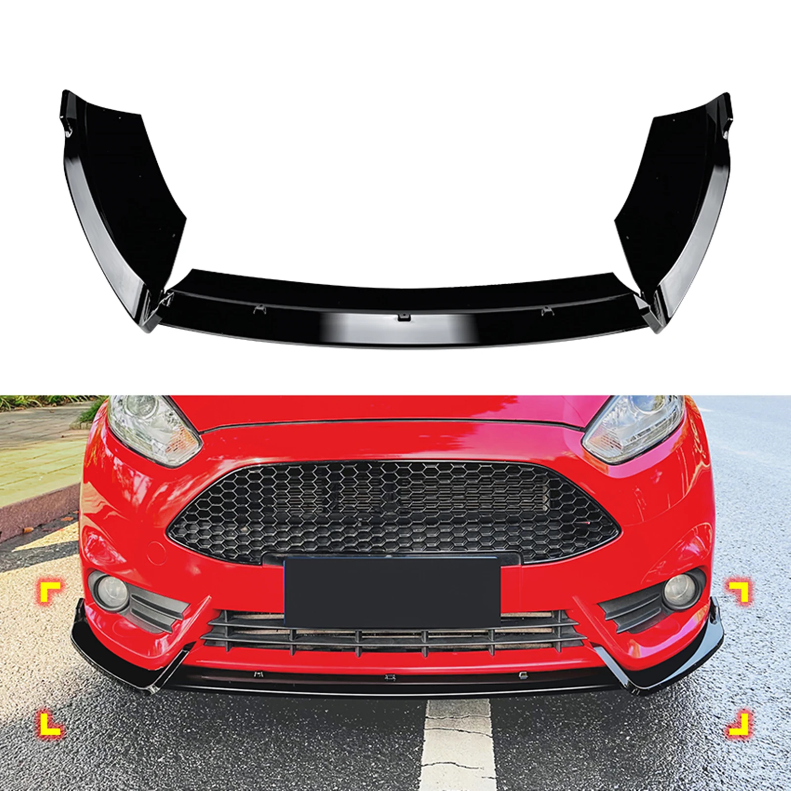 Front Bumper Spoiler Lip Splitter For Ford Fiesta MK6 MK7(UK) ST Line B-Max B232 2012-2019 Carbon Fiber Look/Gloss Black Blade