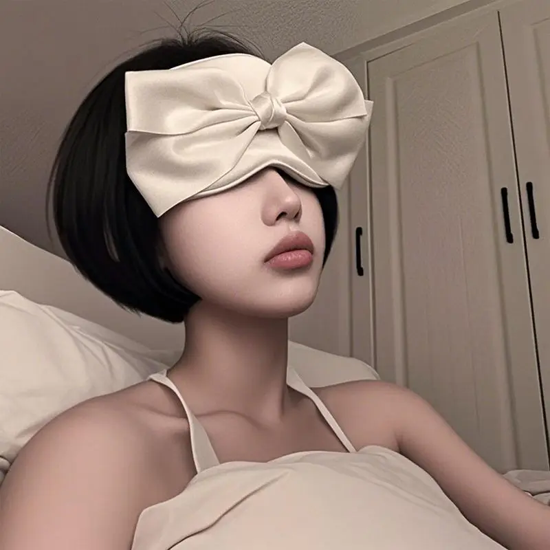 Cute Bow Princess Silk Sleep Mask Soft Breathable Light Blocking Travel Nap Eye Mask Blindfold Photo Prop Adjustable Comfortable