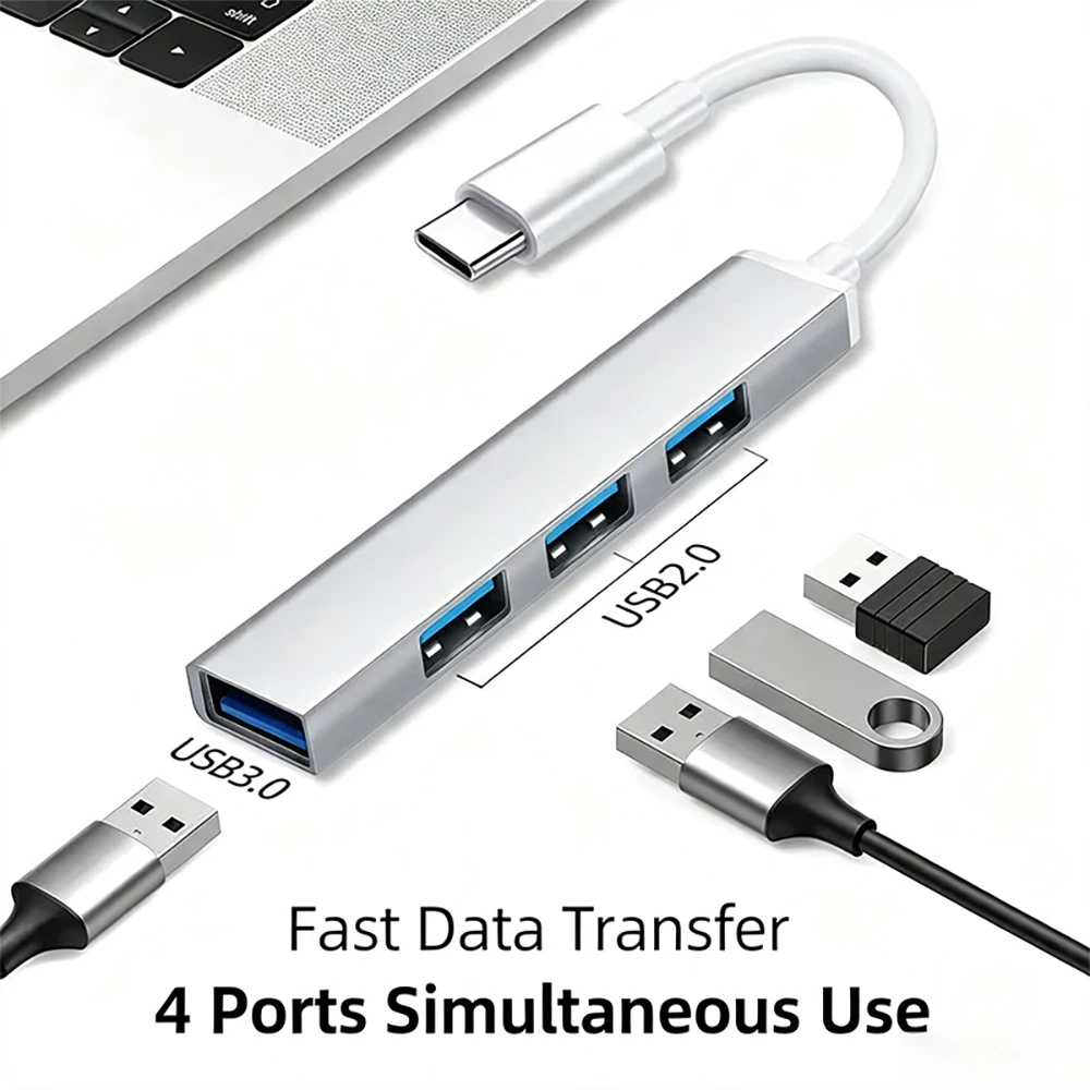 USB-Hub 3.0 Typ C 3.0 4-Port-Multi-Splitter-Adapter OTG für Xiaomi Lenovo Macbook Pro 13 15 Air Pro PC Computerzubehör – Detail 5