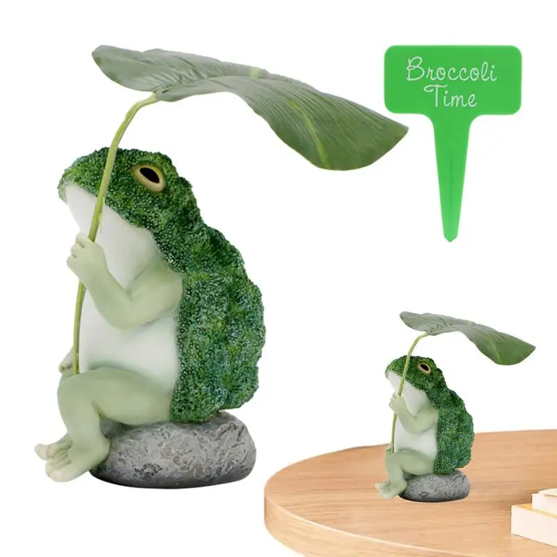 Frog Sculpture Gorgeous Broccoli Frog Leaf Sculpture With Umbrella Cute Frog Decor Gift Statue Decoration Collectible Figurines