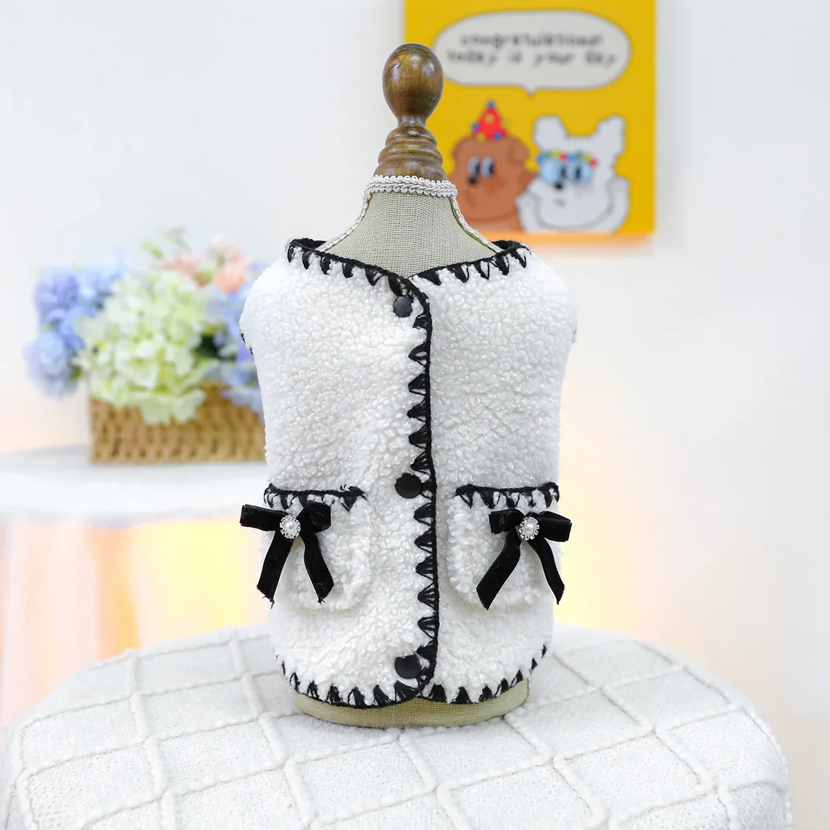 Pet Lambskin Coat Cute Bow Vest Cat Clothing Autumn and Winter Coat Puppy Clothes Dog Accessories Dogs Jacket for Small Dogs