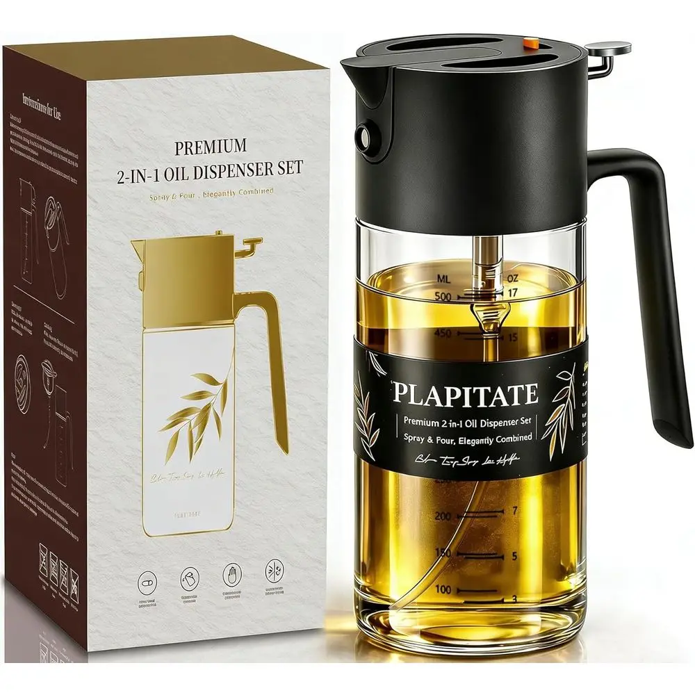 

17oz/500ml Premium Olive Oil Sprayer & Cooking, 2 in 1 Glass Dispenser Bottle, Spray with Portion Control for Salad, Frying, BBQ