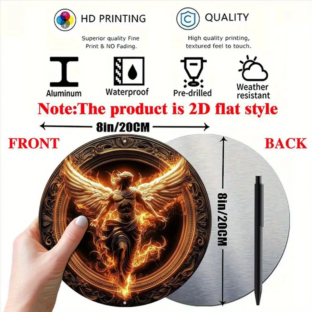 8x8 Inch Round Aluminum Sign, 2D Pegasus Wall Art, Vintage Greek Mythology Decor for Home Office