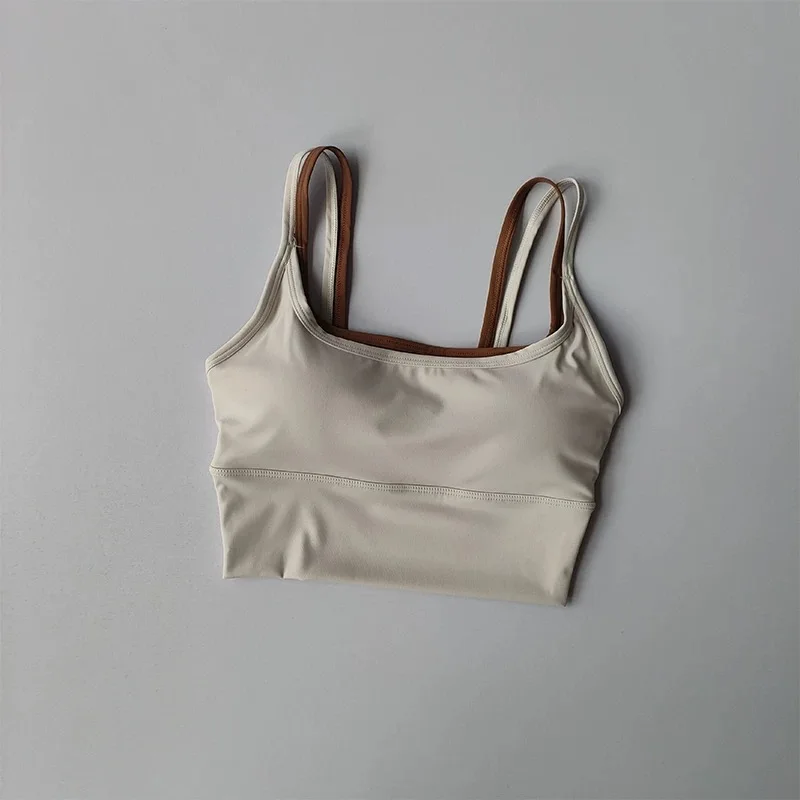 Women's yoga sports bra, shoulder straps with color blocking design, camisole yoga fitness bra image 5