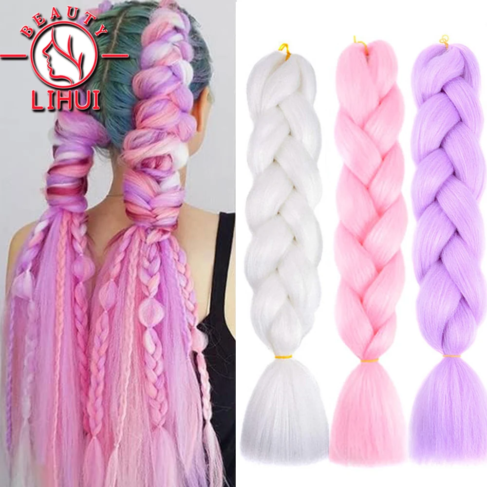 

Lihui Jumbo Braid Synthetic 24 Inches Braiding Hair Ombre Jumbo Hair Extension For Women DIY Hair Braids Pink Purple Yellow Red