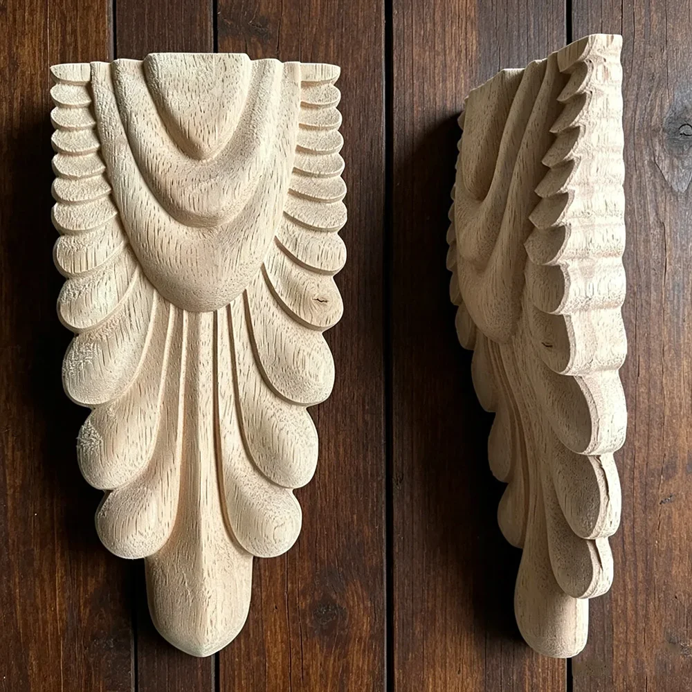 20cm Wood Carved Applique Unpainted Vintage Home Decor Style Fireplace Door God Stage Stigma Pillar Decoration Accessories