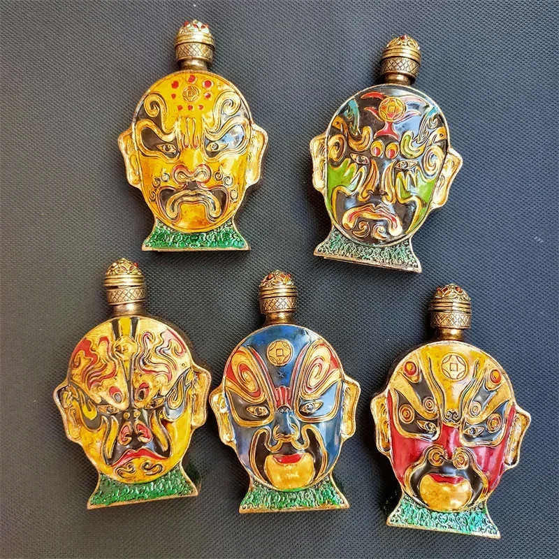 Antique Chinese Peking Opera Mask Cloisonne Snuff Bottle Ornaments Crafts Random Sending