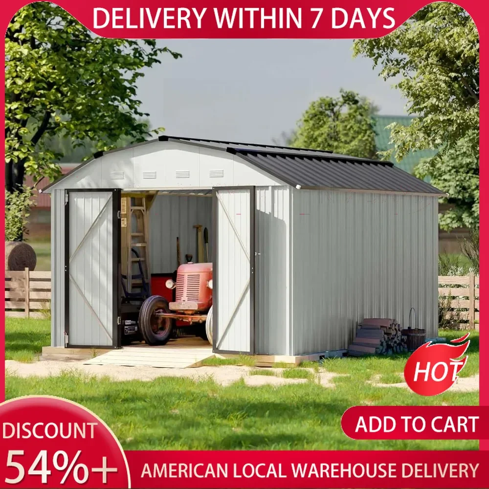 Outdoor Storage Shed10 X 12 FT Barn Style MetalShed for Yard Shed with Design of Lockable Doors, Utility and Tool Storage