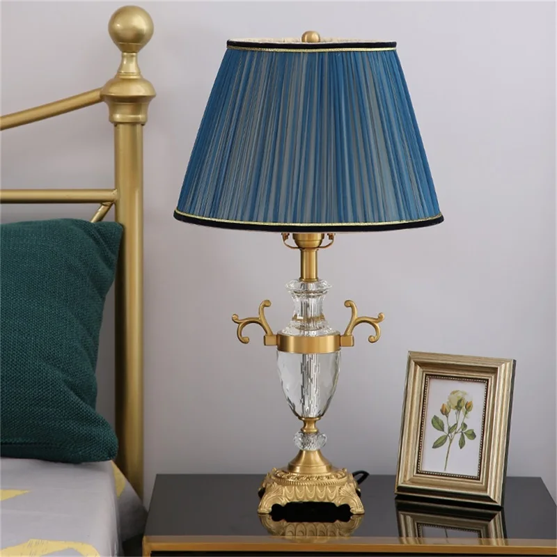 SOFEINA Crystal Table Lamp Brass Desk Light Modern Fabric Decorative For Home Living Room Bedroom Office Hotel