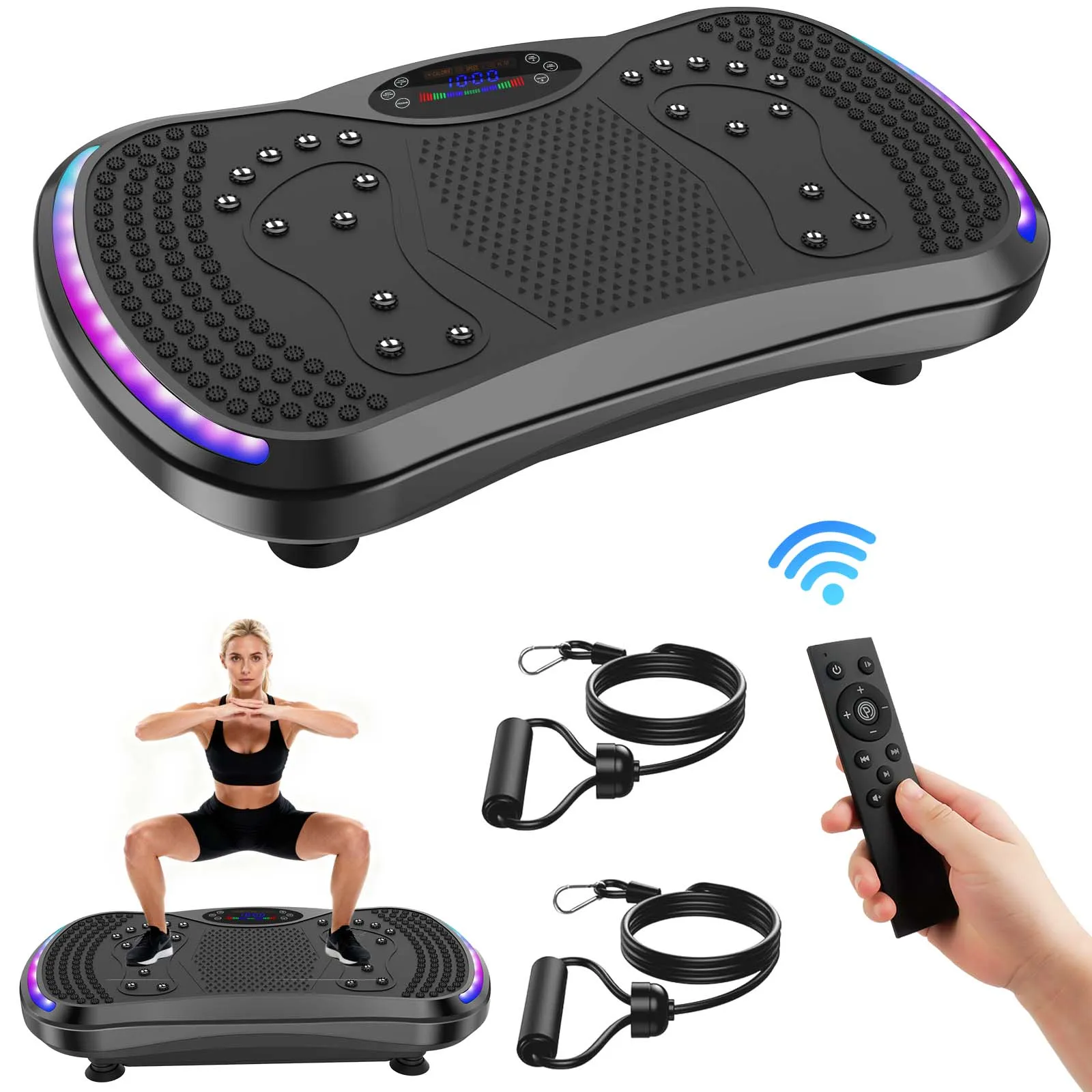 LED-Licht Vibrationsplatte Trainingsgerät 200kg 9 Modi für Ganzkörpertraining Fettverbrennung&Muskelaufbau Gewichtsverlust&Formung