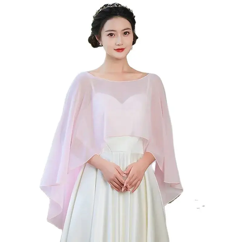 Women Black Chiffon Bolero Wedding Elegant Simple Soft Casual Cape Dress Prom Party Shrug For Lady Evening Dress Red White Shawl