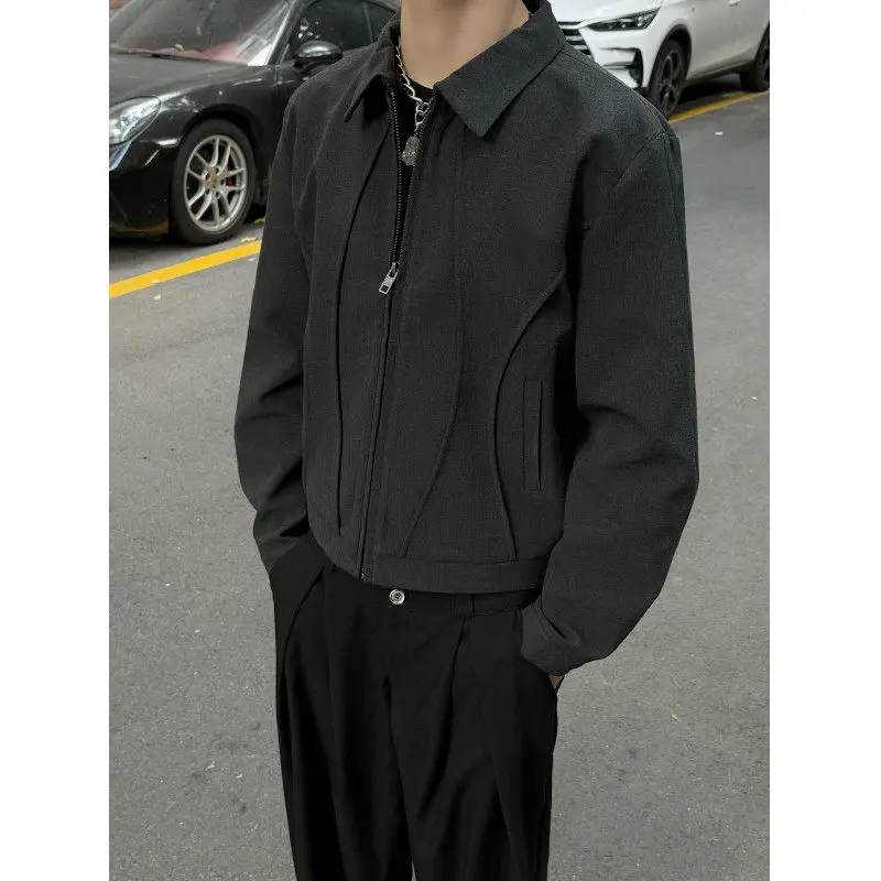 

Корейская мужская куртка-жакет свободного кроя с отложным воротником, повседневный топ из полиэфирного волокна для осени...