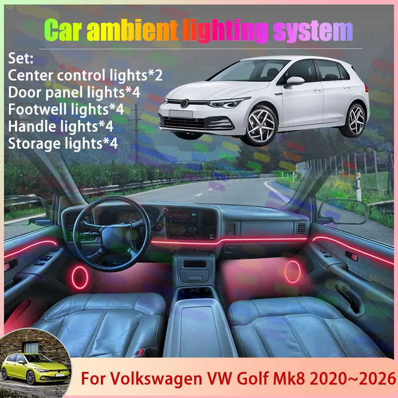 

Для Volkswagen VW Golf Mk8 2020 ~ 2026 CD1 CG5 GTD 2/18 в 1, автомобильная атмосферная лампа, RGB абажур, ансамбль, стример, атмосферный набор