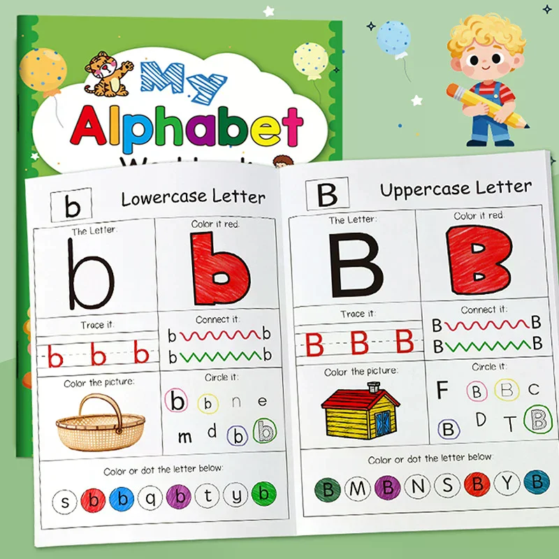 

48 Pages, A-Z Alphabet Exercise Book, Writing Practice, Creative Coloring Adventure , English Homework Copybook