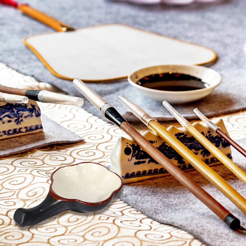 

2 Pcs Shaped Tray Calligraphy Ink Water Plate Brush Pen Holder Stationery Multi-function Dish Container