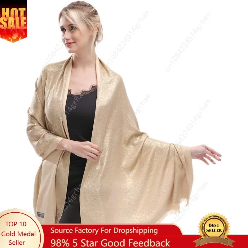 

LMVERNA Women's Sparkling Metallic Soft Pashmina Shawls and Wraps Scarf in Solid Colors