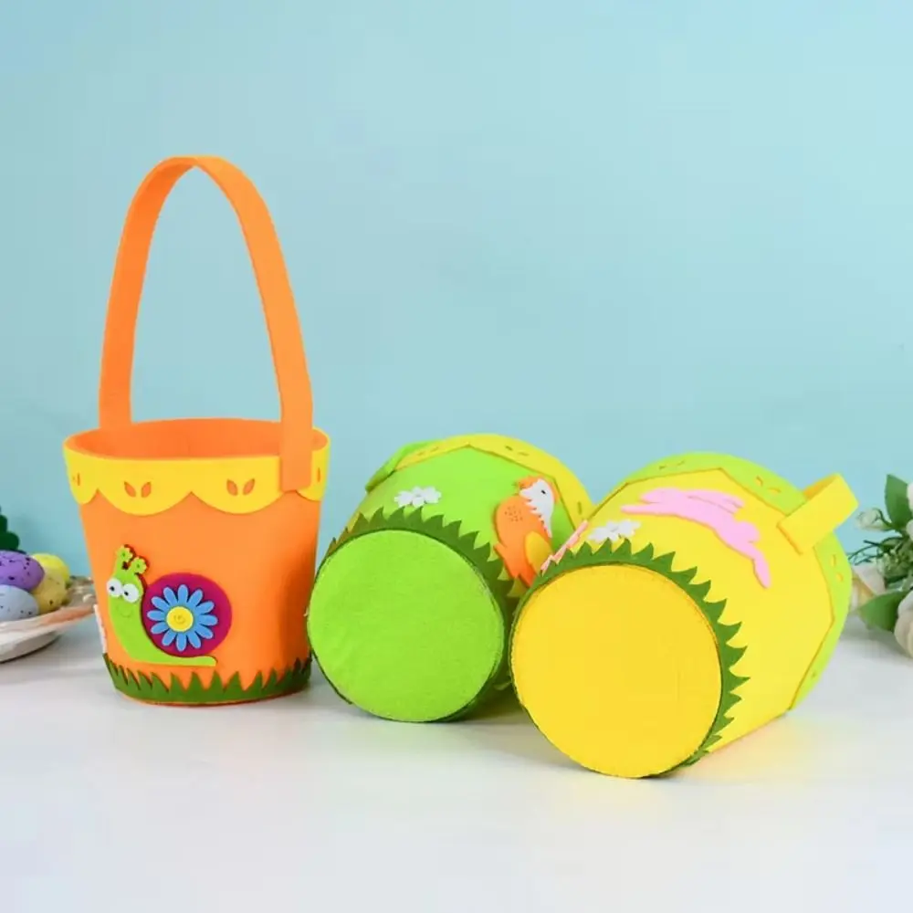 Cartoon Easter Felt Basket Rabbit Snail Chicken Pattern Soft Rabbit Egg Basket Colorful with Handle Chicken Tote Bag