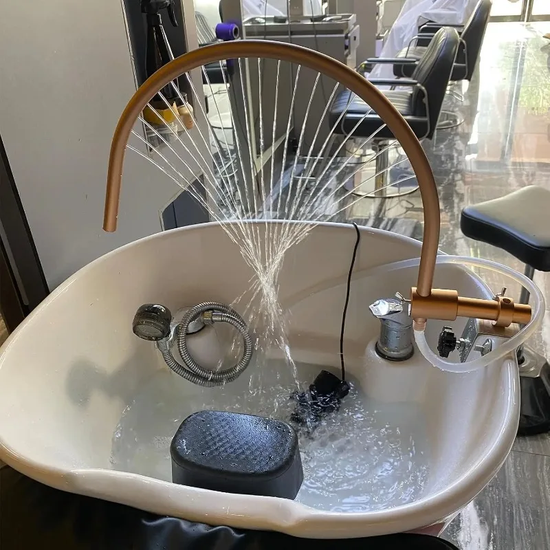 كرسي شامبو معدني قابل للتعديل لصالونات الشعر يتميز بنظام دش سبا ومسند رأس قابل للإزالة