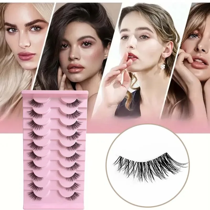 نصف رموش، مظهر طبيعي 10 أزواج من رموش القطط السميكة 10 مم رموش Wispy مع رموش صناعية قصيرة تطبيق masc #6
