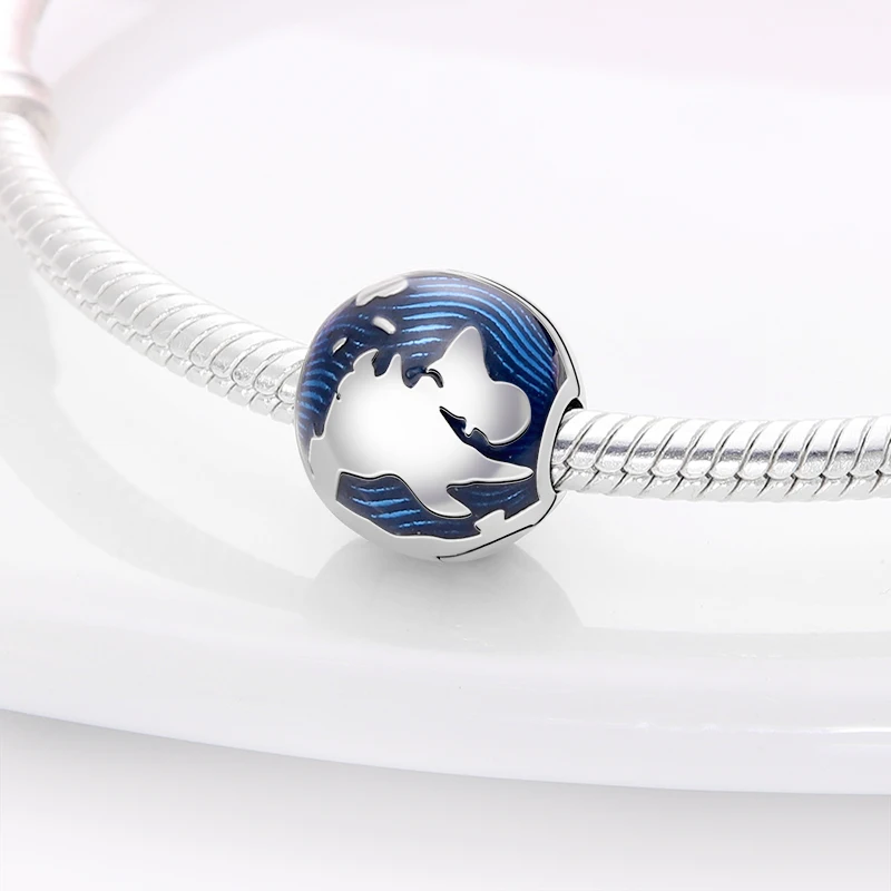 2024 Hot Sale Exquisite Blue Earth Clip Charm Beads Fits Pandora Bracelet For Women 925 Silver Pendant Beads  DIY Jewelry Gift