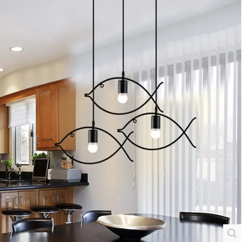 Moderne Minimalistische Visvorm Hanglamp Keuken Geometrische Hanglamp Nordic Style Huisverlichtingsarmaturen Retro Ijzeren Lamp