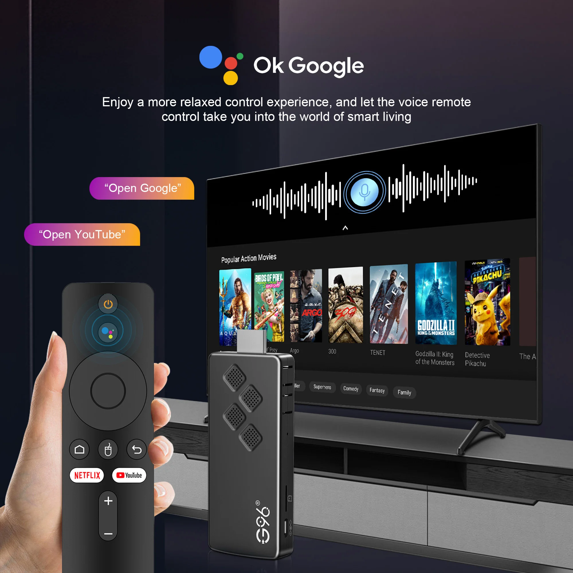 G96 TV Stick Smart TV Stick Q2 Android 14 Wifi BT5.0 Voice Remote Allwinner H313 4K HDR 10 NETFLIX Games Streaming Media Player