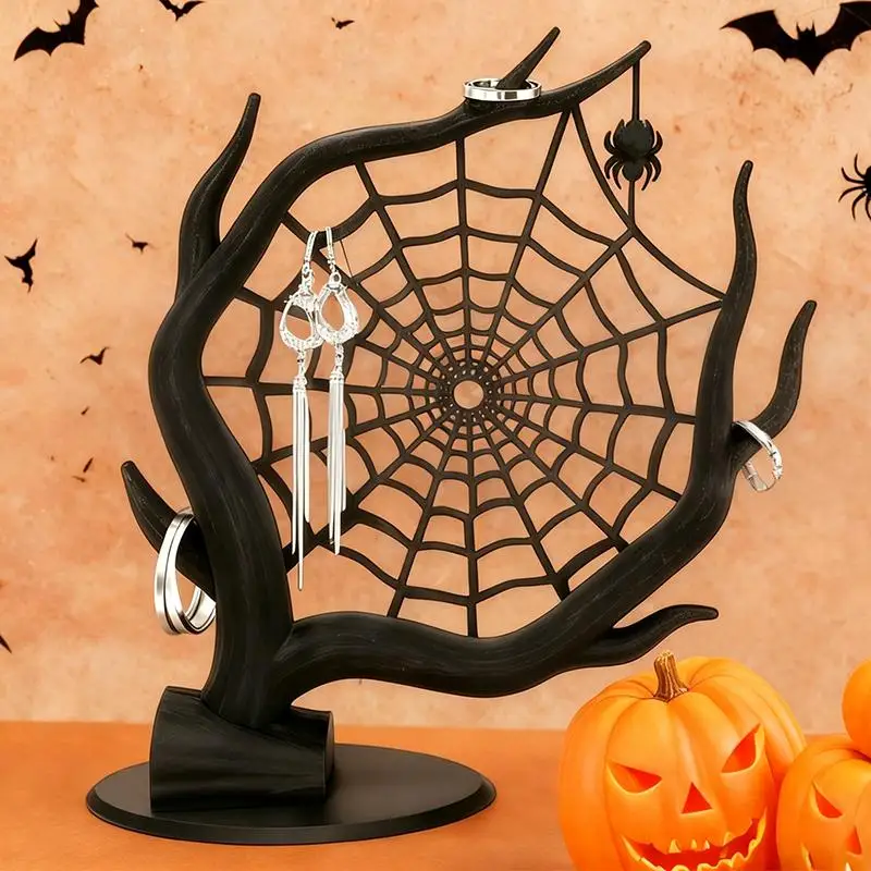 Lightweight 3D Printed Spider Web Jewelry Stand Halloween Decor Durable Organizer for Rings Earrings Ideal for Small Apartments